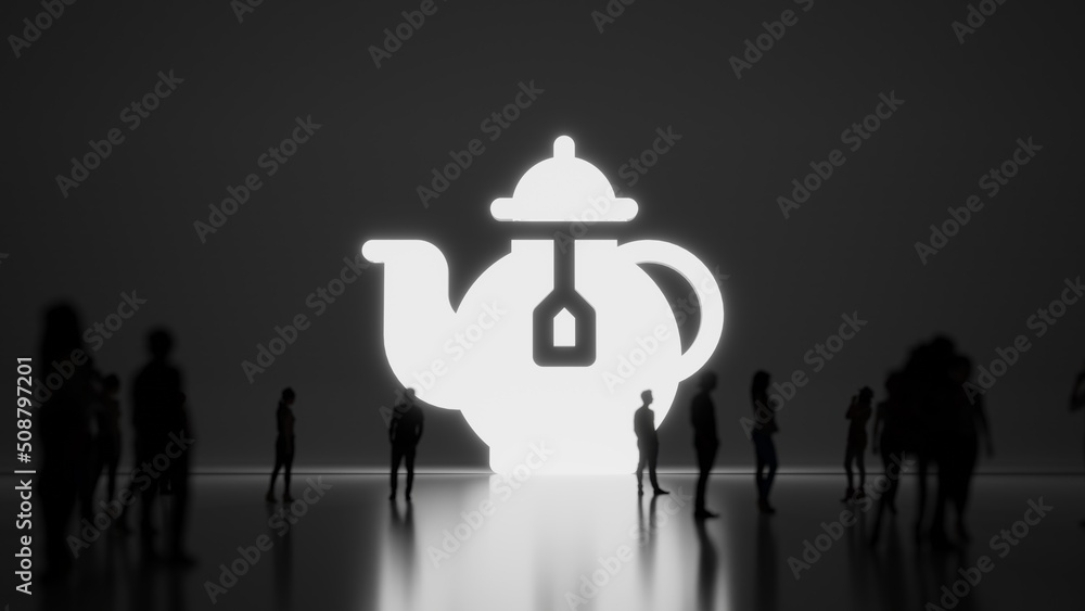 Poster 3d rendering people in front of symbol of teapot on background
