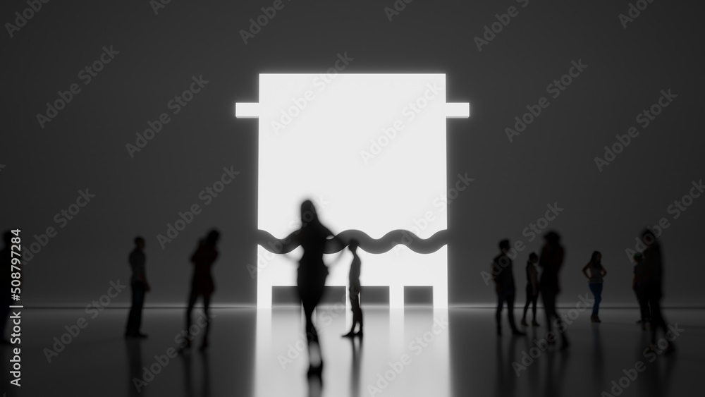 Poster 3d rendering people in front of symbol of towel on background
