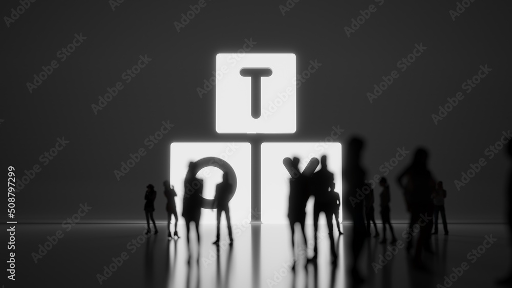Poster 3d rendering people in front of symbol of toy on background