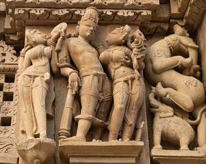 Erotic stone sculpture to give sex education at Western Group of Temples, Khajuraho, Madhya Pradesh