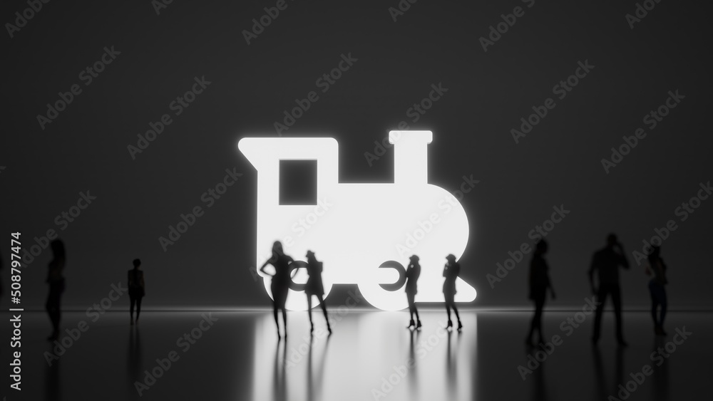 Poster 3d rendering people in front of symbol of train on background