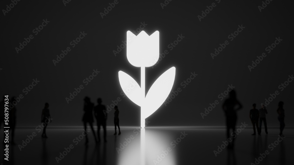 Poster 3d rendering people in front of symbol of tulip on background