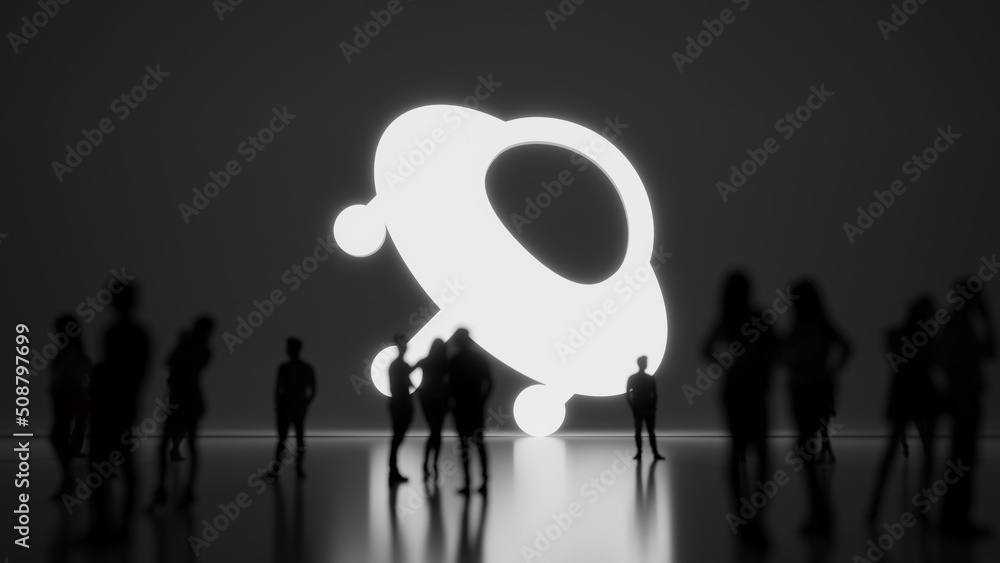 Poster 3d rendering people in front of symbol of ufo on background