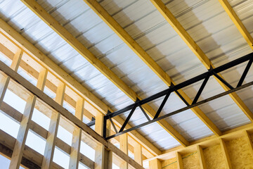 Construction roof structure of steel frame for large modern warehouse hangar