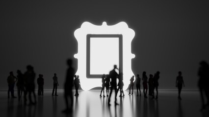 3d rendering people in front of symbol of vintage frame on background
