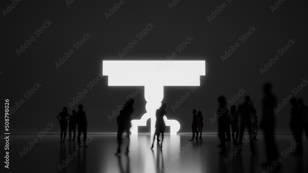 Poster 3d rendering people in front of symbol of vintage table on background