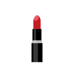Red lipstick tube isolated on white background. Makeup beauty. Fashion and cosmetic care. Vector stock - obrazy, fototapety, plakaty