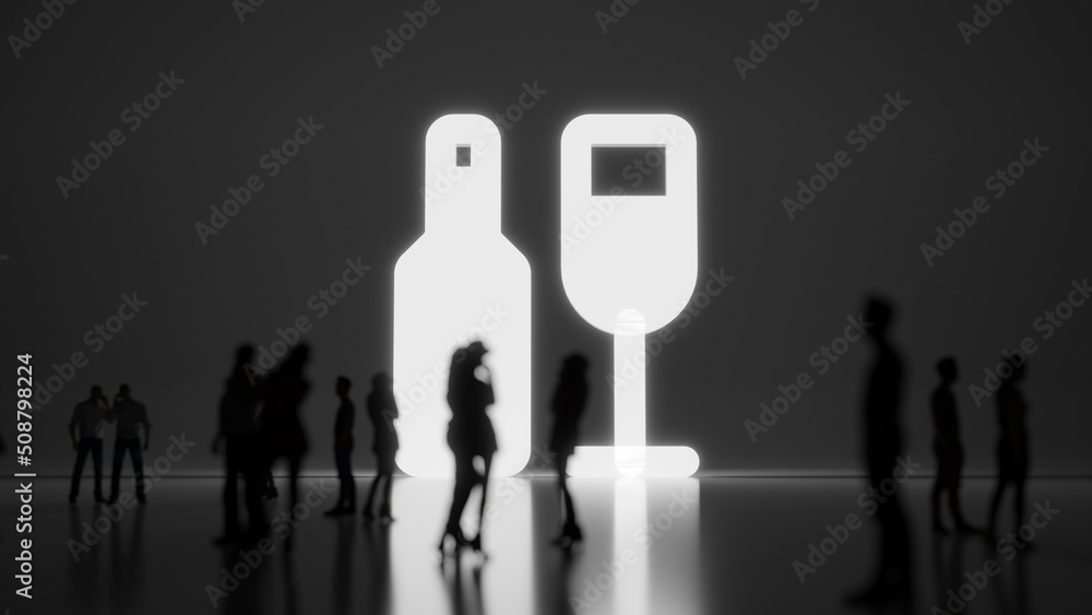 Poster 3d rendering people in front of symbol of wine on background
