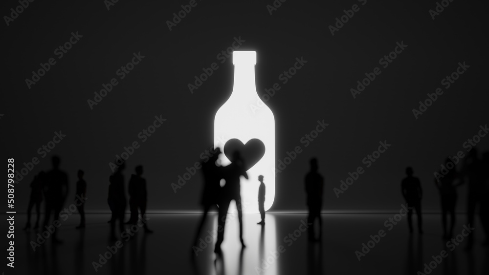 Poster 3d rendering people in front of symbol of wine bottle on background