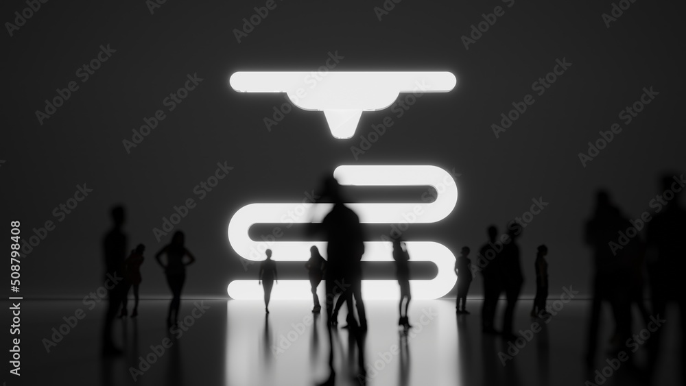 Poster 3d rendering people in front of symbol of 3d printing on background