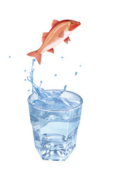 rouget , poisson, sauter, évasion, eau, en verre, boire, clapoter, froid, liquide, glace, isolé, blanc, boisson, bouillonner, abattre, bleu, frais, éclaboussure, clair, verser, transparent, , sain, pr
