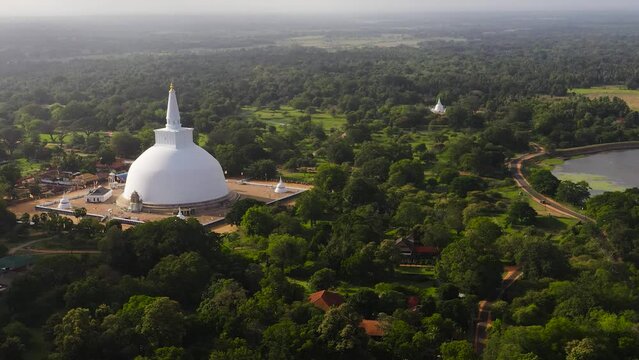 Aerial view of Buddhist pagoda in the city Anuradhapura, Sri Lanka.