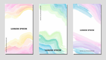  Modern Covers Template Design. Instagram Story Template. Water colors. Set of Trendy Abstract Colorfull shapes for Presentation, Magazines, Flyers, Annual Reports, Posters and Business Cards.