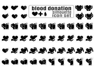 Obraz premium Blood donation silhouette icon set, medical care and life saving