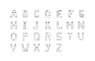 Funny fabulous children's alphabet in vector. Handwritten inscription ABC. Typographic design.