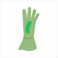 Green rubber glove. Vector illustration isolated on white background.