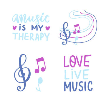 Music is my therapy. Live love music. Musical quotes. Love music phrase. Hand lettering phrase for greeting cards, stickers, wall art, tags posters t shirt.