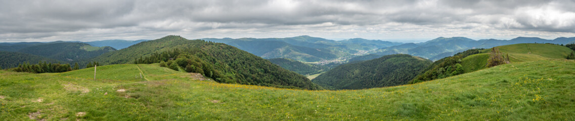 Naklejka na ściany i meble Panoramic view of an hiking trail in French Vosges