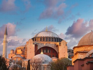 Hagia Sophia church at dusk in Istanbul Turkey
