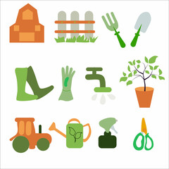 A set of items for the garden.Vector illustration isolated on white background.