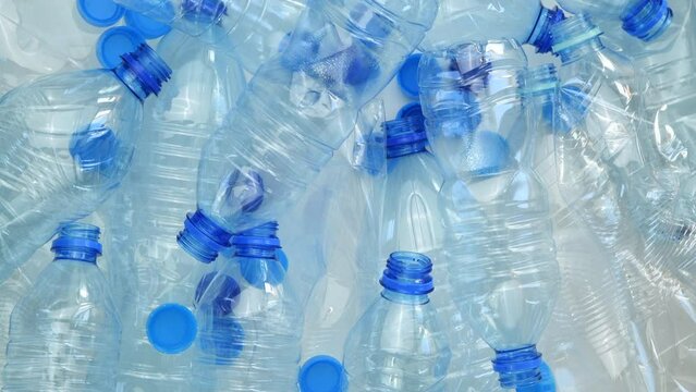 Plastic water bottles prepared for recycling 