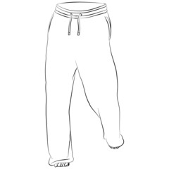 sport sweatpants, wide jogging pants contour lines drawn, sketch drawing