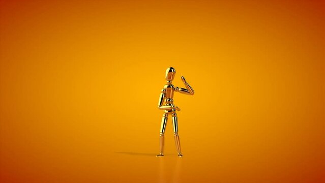 Funny golden mannequin dancing macarena, seamless loop, Luma Matte attached
