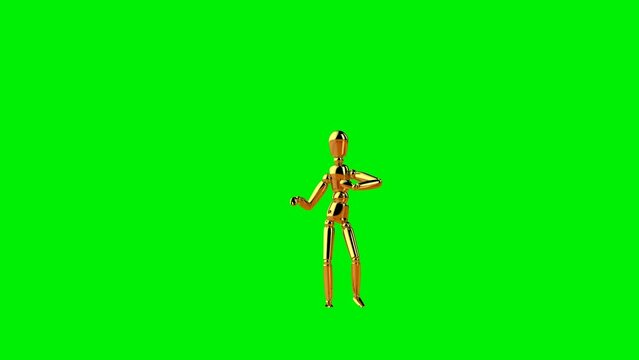 Funny golden mannequin doing mambo side step dance, seamless loop, Green Screen