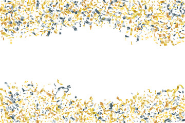 Silver gold falling confetti vector background. Party shiny striking decor.