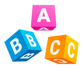 Collection realistic flying abc educational blocks vector illustration