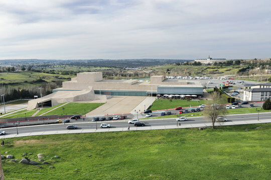 Modern Lienzo Norte exposition and congress centre, seen from the medieval walls of Avila