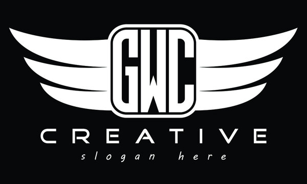 GWC three Letter Wings Flying Initial wing symbol minimalist creative concept flag icon professional logo design Vector template