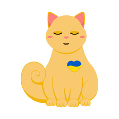 Ginger cat with heart of Ukraine in modern minimalist flat art style. symbol of the Ukrainian struggle against the occupiers. Stop the war in Ukraine. Ukrainian flag blue and yellow