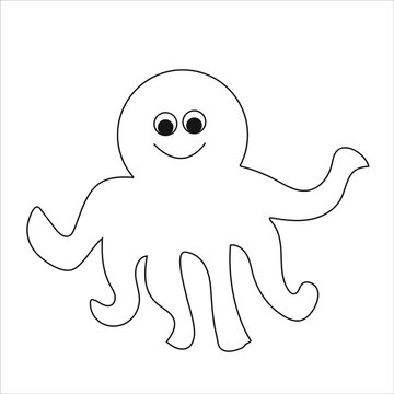 Cartoon octopus black white outline stock illustration.