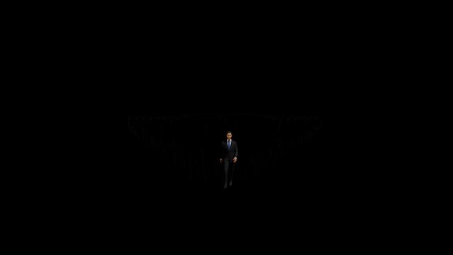 Businessmen crowd forming arrow shape pointing down, hd, Alpha Channel