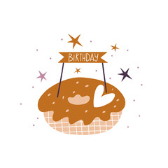 Vector holiday illustration with donut. Modern birthday print
