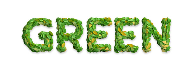 Leaves arranged in the word "GREEN"