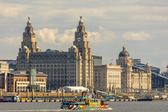 Liverpool waterfront with ferryboat 