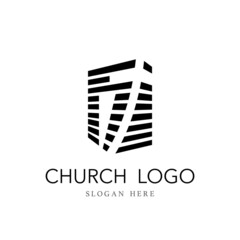 Church logo with cross design vector illustration isolated on white background. Modern logo template for christian church of charity. Christianity symbol of Jesus Christ. The cross of Jesus. 