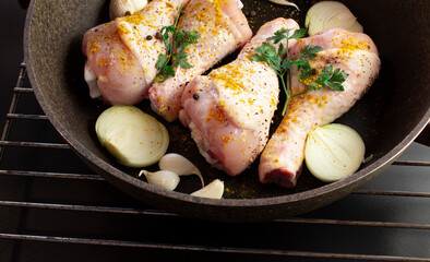 Marinated chicken legs with herbs and spices