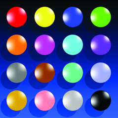Vector 16 colorful 3D balls on black blue background