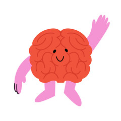 Vector illustration of the brain raising hands.
