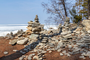Garden of stones on the shore of Lake Baikal