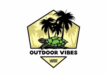 Sea turtle under the coconut tree illustration