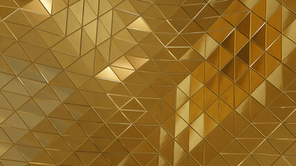 Gold triangular roof top with its wireframe (3D Rendering)