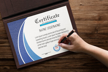 Certificate mockup psd on a folder