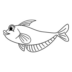 Cute fish cartoon coloring page illustration vector. For kids coloring book.