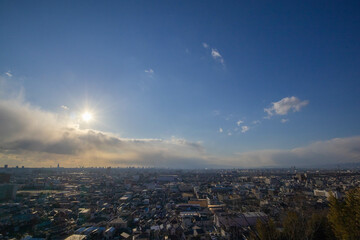 夕方の都市遠景-大阪-