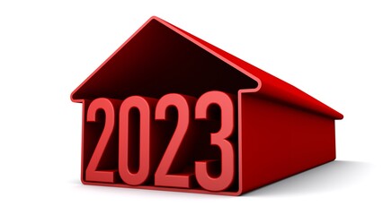 3D illustration of the number 2023 inside a house