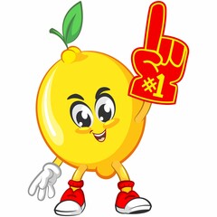 cute lemon fruit mascot character illustration logo icon vector by pointing a finger foam